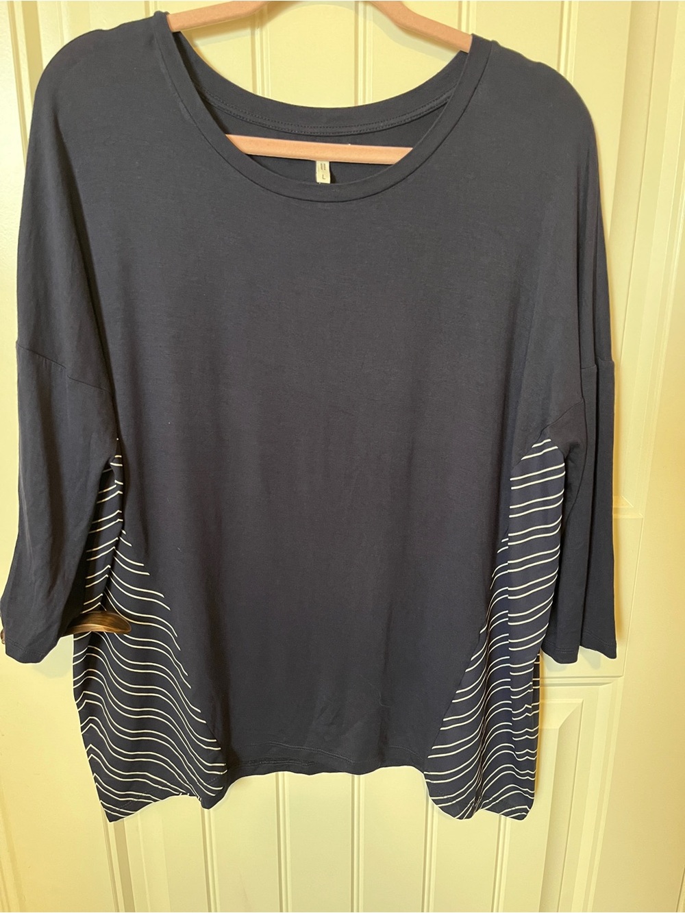 Maurices Navy Scoop Neck Long Sleeve Top with Striped Panels